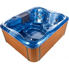Bañera de hidromasaje LED de acrílico azul madera clara 180 x 215 cm 