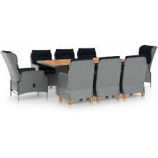 Set Comedor jardín 9 pzas y Cojines ratán sintético 